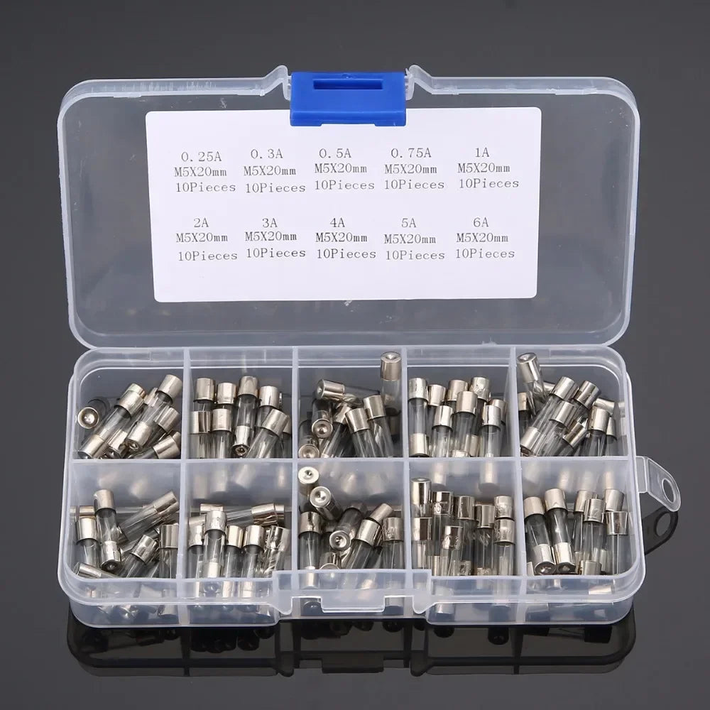 54/72/100/150/200PCS Fuse Assorted kit 5x20mm,6x30mm Quick Blow Glass Tube 0.2A-30A Blow Glass Fuse 10and 15Value electronics ﻿