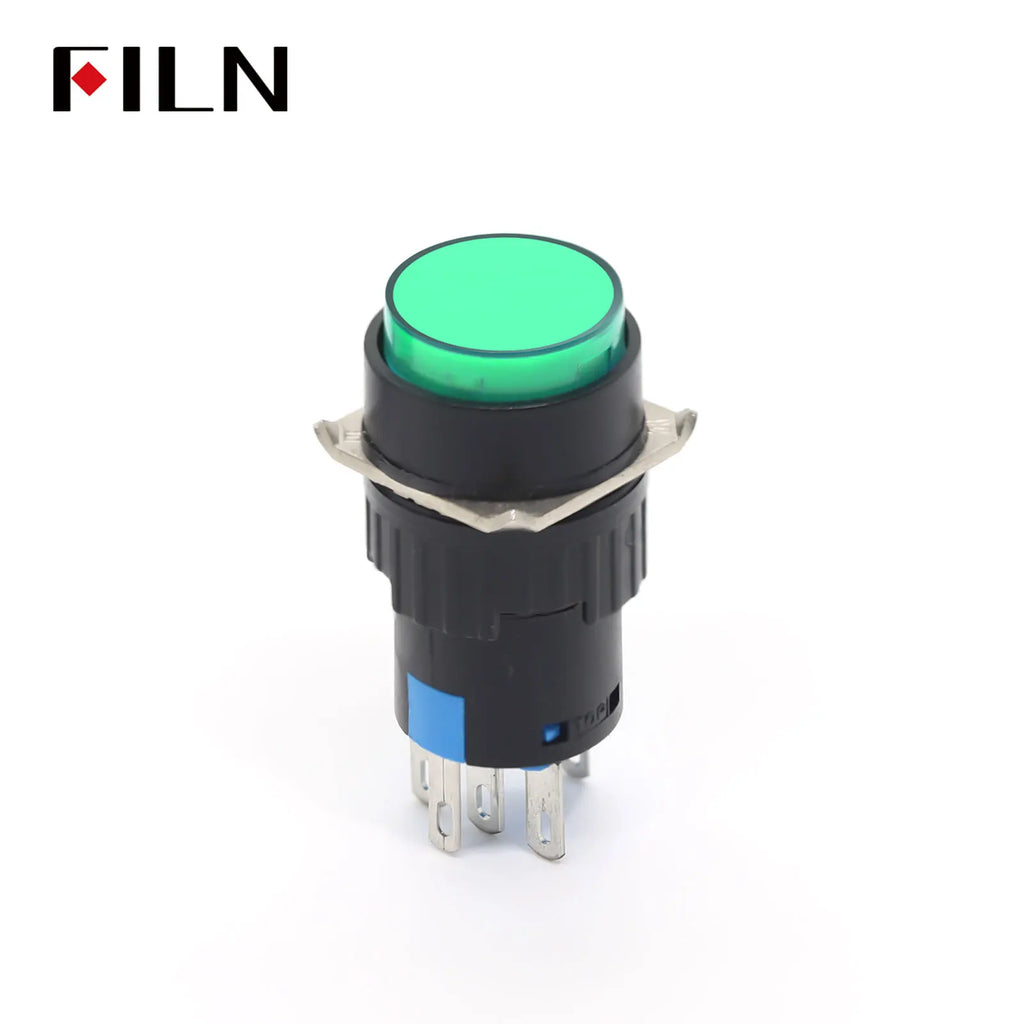 FILN 16mm 5-Unit LED Push Button Switch Momentary Latching Plastic Button 5pins Red Green Blue 12V 24V 220V Industrial Equipment