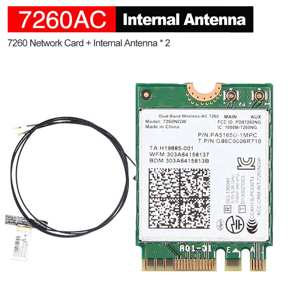 7260AC Bluetooth4.0 WiFi 1200Mbps Wireless Network Card NGFF M.2 Wifi Dongle 802.11AC Dual Band 2.4G 5G For Laptop AC 7260NGW