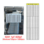 Capacitor kit 0201 0402 0603 0805 1206 smd Capacity package each value*50PCS Sample Kit Capacitor 1nf 10nf 100nf 1uf 10uf 22uf