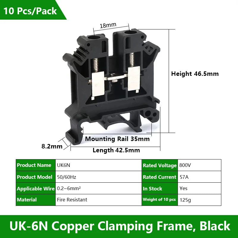 UK 2.5 Terminal Block UK2.5B Screw Connection Connect Strip 2.5B/3N/5N/6N/10N  2.5mm² Cable Electrical Din Rail Wire Connector