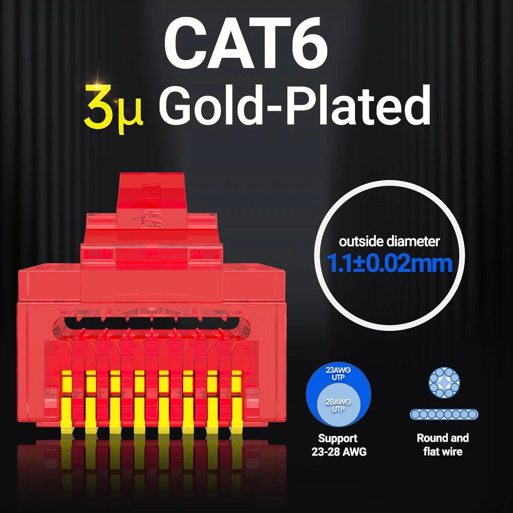 AMPCOM RJ45 Plug Cat6 Pass Through Connectors EZ to Crimp Modular Network Connector for Computer Hardware Stranded UTP Cable