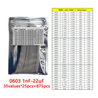 Capacitor kit 0201 0402 0603 0805 1206 smd Capacity package each value*50PCS Sample Kit Capacitor 1nf 10nf 100nf 1uf 10uf 22uf