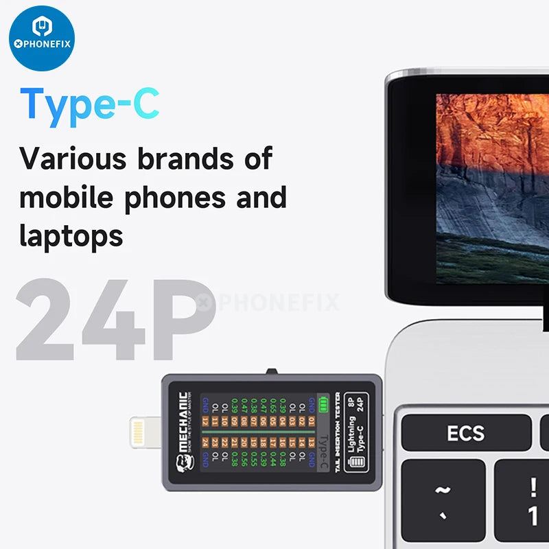 Mechanic T-824 No Disassembly Required Mobile Phone Tail Insertion Detector Digital Display Current Power Check Type-C Lightning