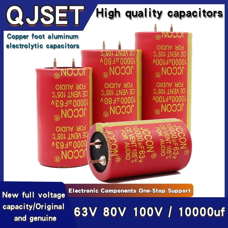 1pcs 50v 10000uf 63v10000uf 80v 10000uf JCCON Copper Pin Capacitors Audio Amplifier Filters Aluminum Electrolytic Capacitors Red