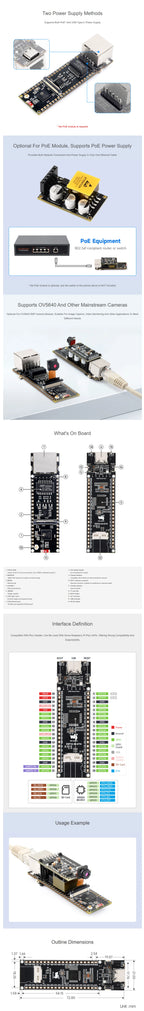 Waveshare ESP32-S3 ETH Development Board, Optional For PoE Module And Camera Module, Onboard TF Card Slot, Camera Interface