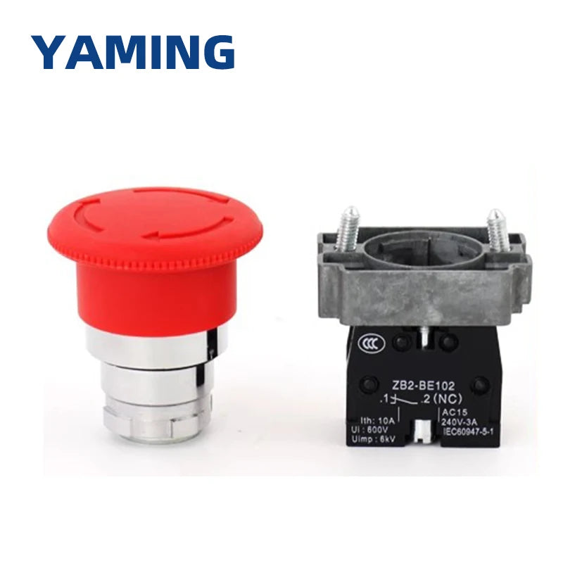 5pcs 22mm Mounting Emergency Stop Button Switch Self-locking XB2-BS545 Rotary Reset Mushroom Head NO NC Brass/Silver Contact