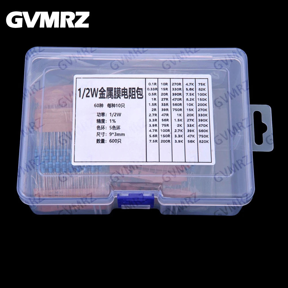 60Values 1/2W 1W 2W 3W 1% Metal film resistors kit dip 0.1R 100R 200R 300R 1K 2K 3K Resistor