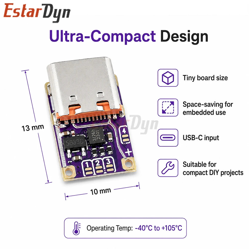Estardyn PD3.0 PD3.1 QC3.0 Deceiver Fast Charging Module DC 5/9/12/15/20/28/36/48V Voltage Trigger PD to DC Type C Interface