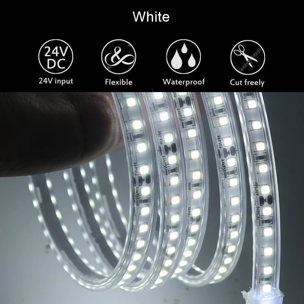 IP67 Waterproof LED Strip Light 12V 24V 2835 120Leds/m Flexible LED Tape Ribbon Rope Light White/Warm White/Natural White 1-10m