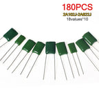 150-620PCS 100V Polyester Film Capacitor Assorted Kit 0.33nf 0.47nf 0.56nf 0.82nf 1nf 2A331J 2A471J 2A561J 2A821J 2A102J