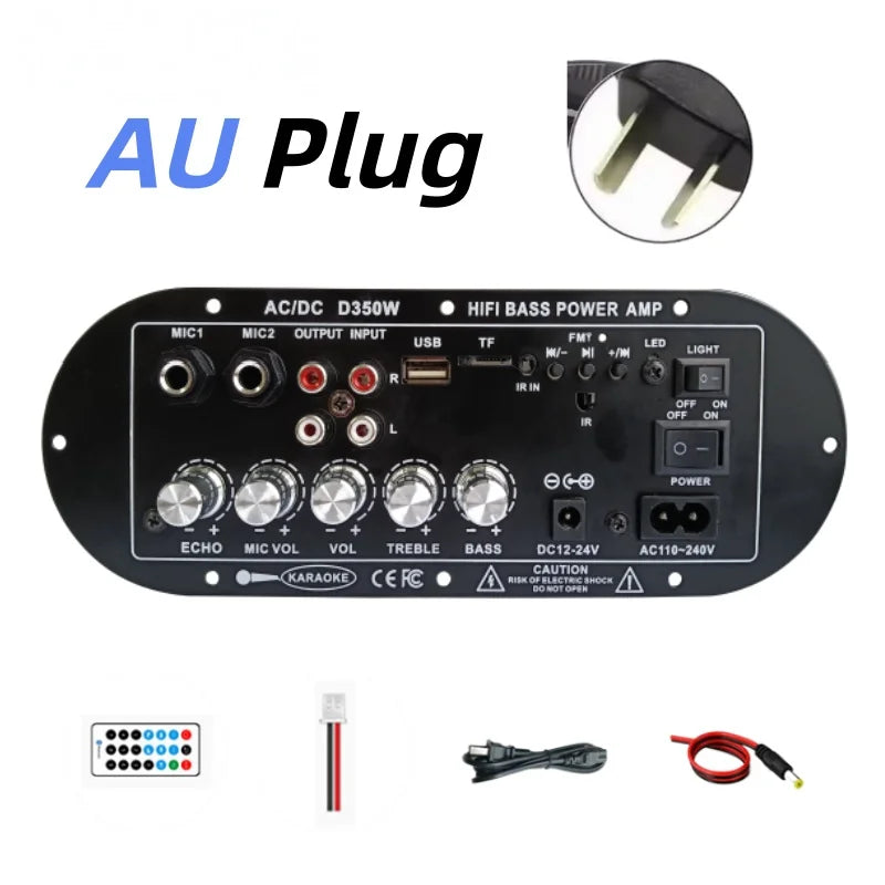 Woopker D350W HIFI Bass Power Amplifier 100W Bluetooth/USB/TF/FM Amplifier board Dual Mic AD/DC Digital Amplifier Board for home