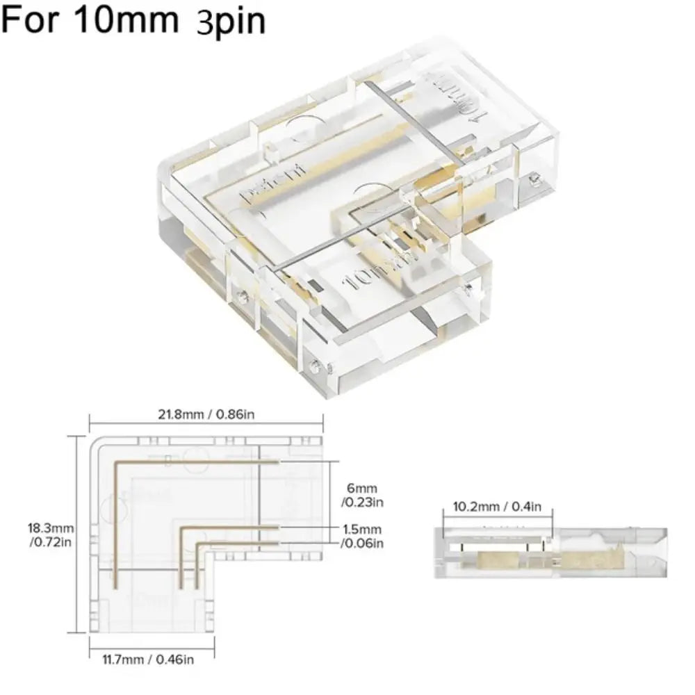 COB LED Connectors 90 Degree L Shape Corner 5/8/10mm Solderless For CCT FCOB RGB Strip Lights 2/3/4 Pin Connector Strip to Strip