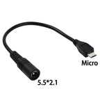 5.5*2.1mm DC Power Plug Waterproof Jacket Female To Micro USB / Mini USB / Type C Male Adapter Cable