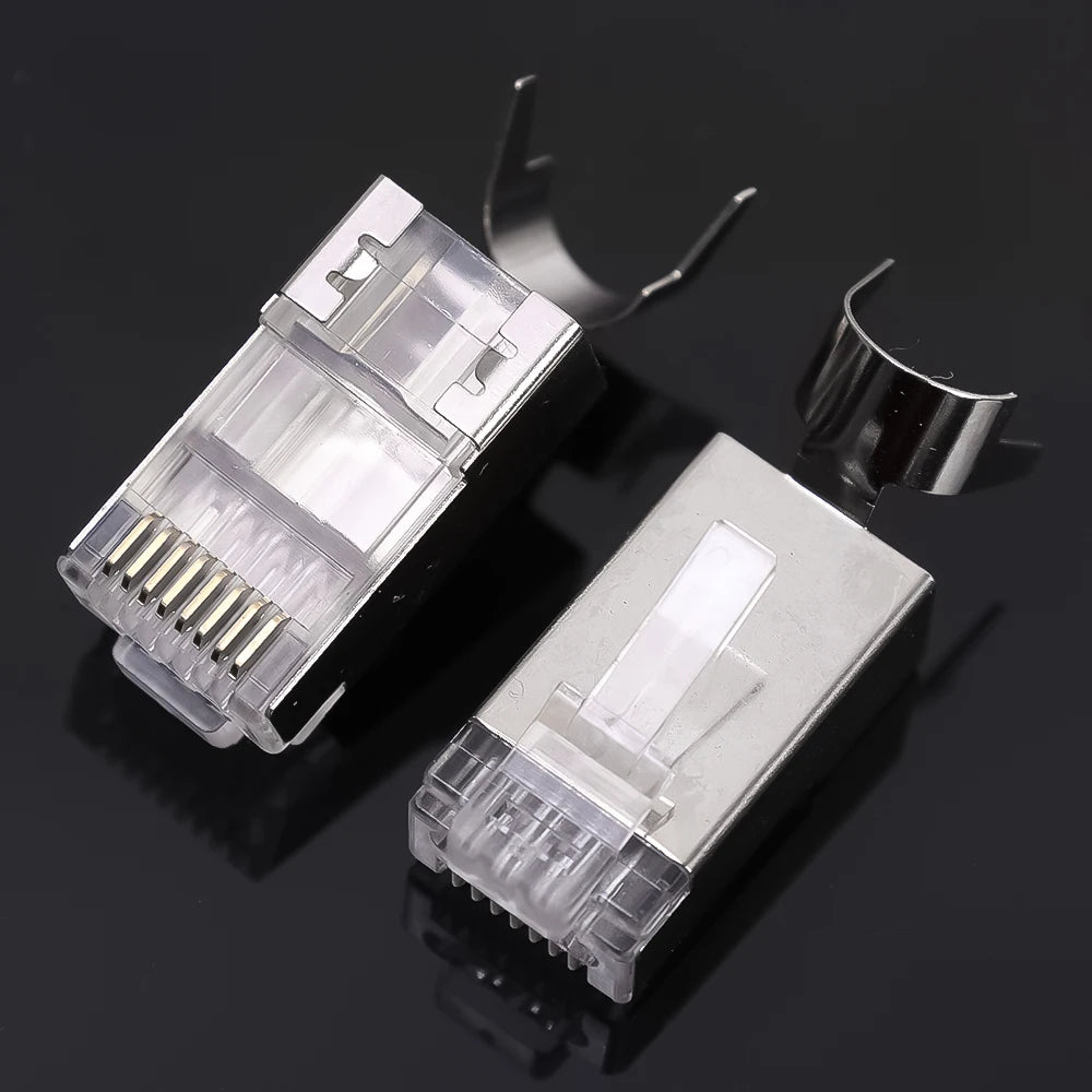 RJ45 CAT5/6/7 Connector 8P8C Modular Plug Adapter Pass Through Modular Plugs Shielded Gigabit Network Crimp Crystal Head
