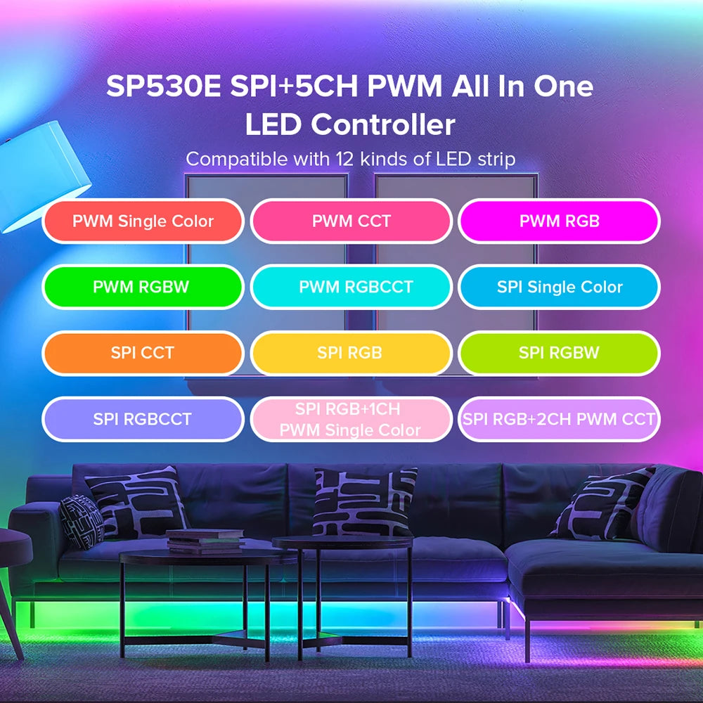 All In One LED Controller SP530E Wifi Alexa Google Home BT SP630E 5CH PWM SPI Pixels LED Strip Light WS2811 WS2812B SK6812 FCOB