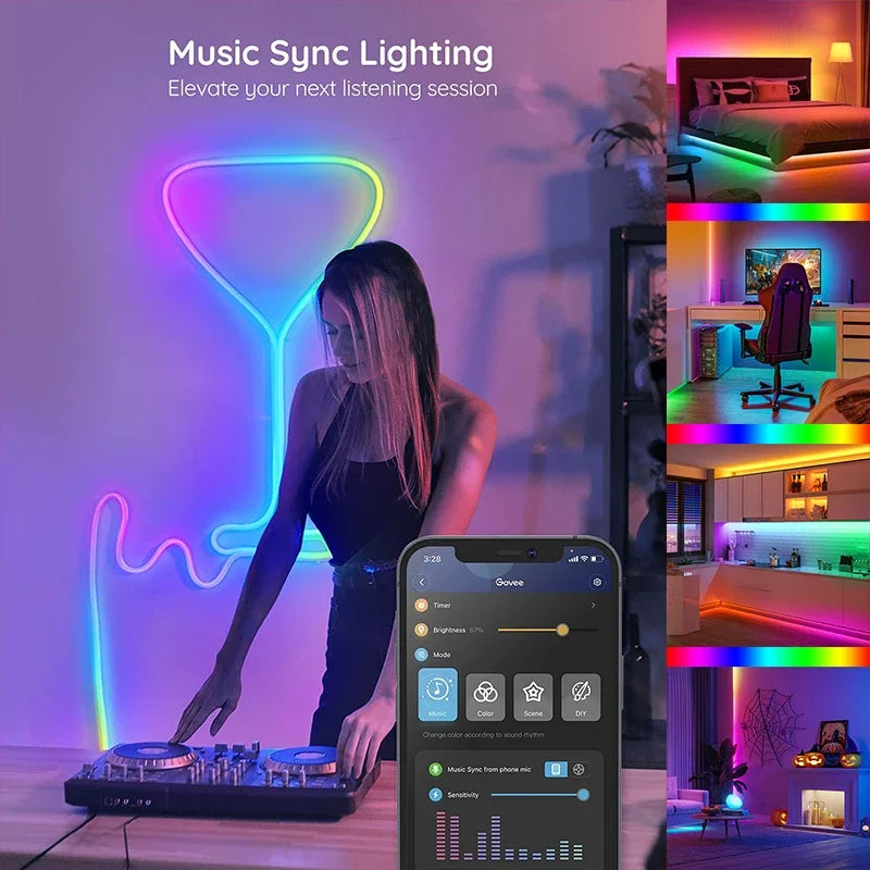 WS2812B 5050 RGBIC Smart LED Strip DC5V Flexible Tuya WIFI RGB Neon LED Light Chasing Effect Lights APP Control for Alexa Google
