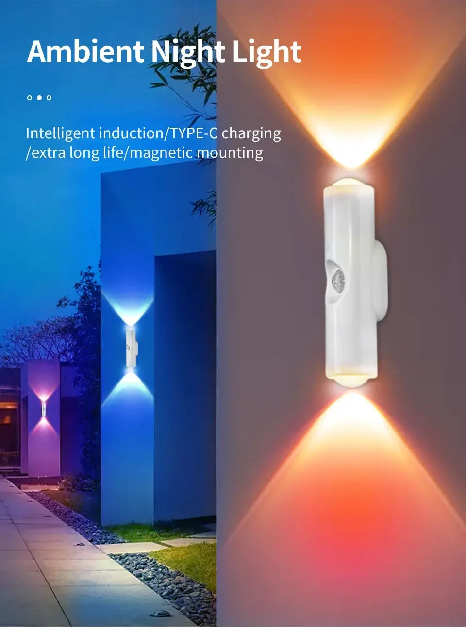 LED Cabinet Light Motion Sensor RGB Magnetic Rechargeable Wall Lamp Hallway Stairs Kitchen Ambient Night Light Home Decor Lights