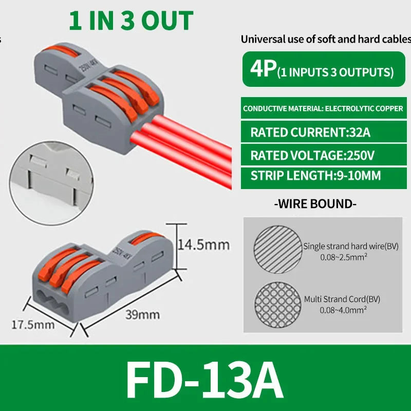 1 In Multiple Out Push-in Electrical Wire Connector Terminal Block Universal Fast Wiring Cable Connectors For Cable Connection