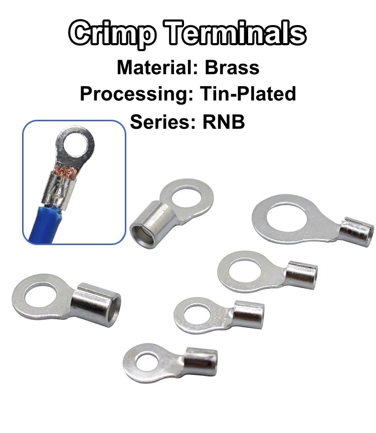 100pcs RNB Brass Ring Bare Terminal Block Connector Cable Lugs Wire Crimping Tips Electrical Connection Strips 12V 2.5mm 4mm 6mm