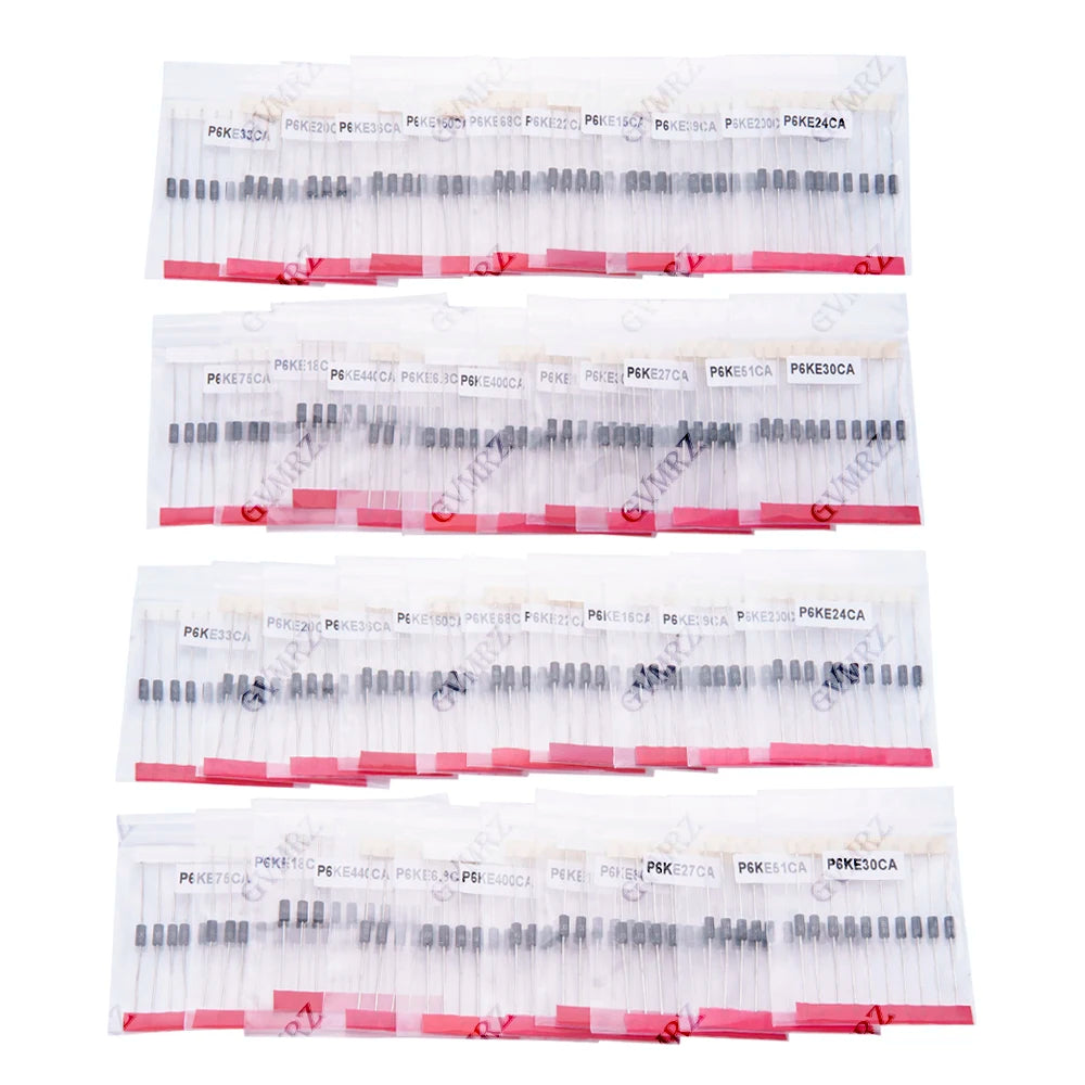 200pcs 20values*10pcs TVS Transistor Kit P6KE6.8CA 12/15/18/20/22/24/27/30/33/36/39/51/68/75CA TVS Diode