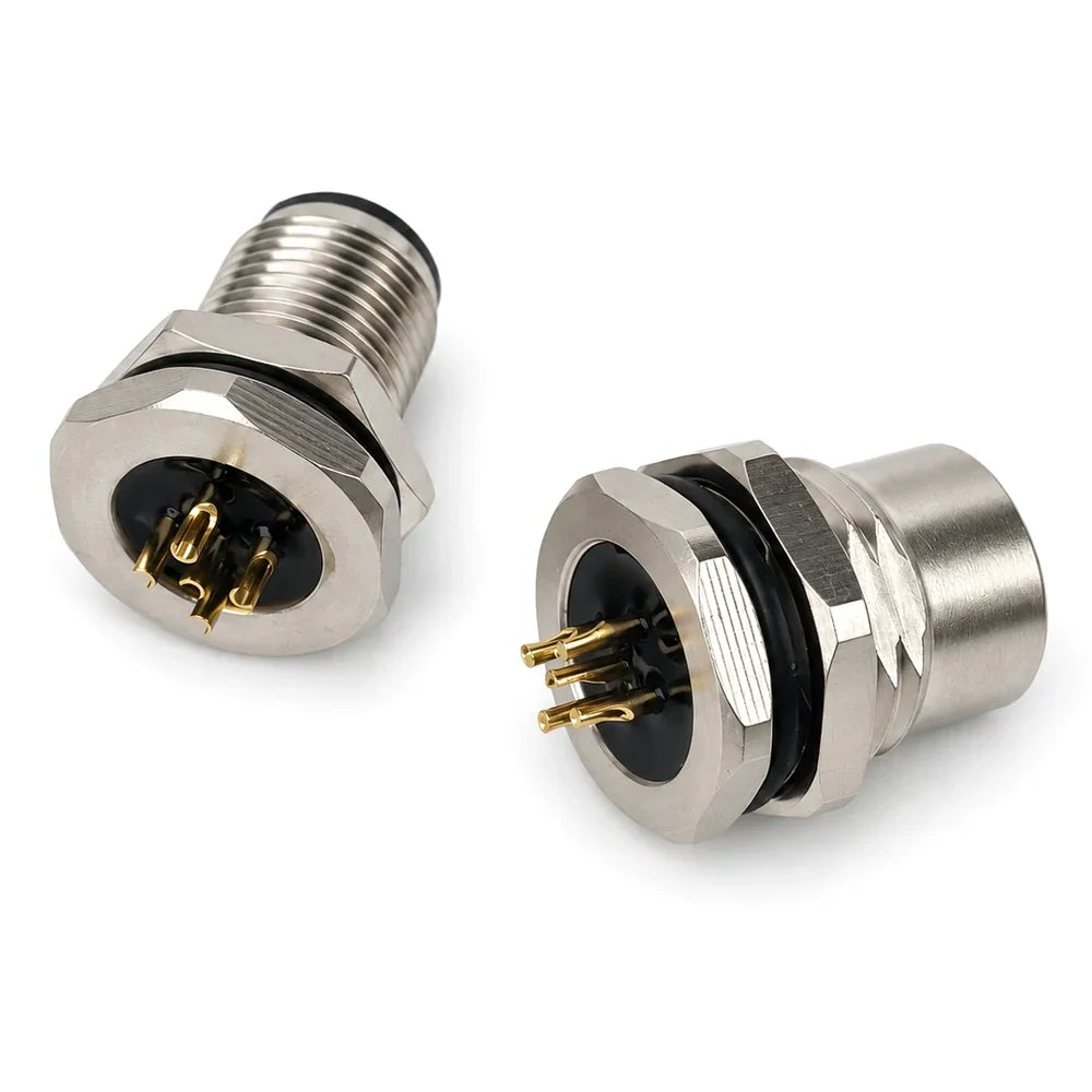 M12 PCB Sensor Connector 4/5/8/12 Pin Male Female Waterproof Circular Socket Front Mount Threaded Nut Flange for Electronics