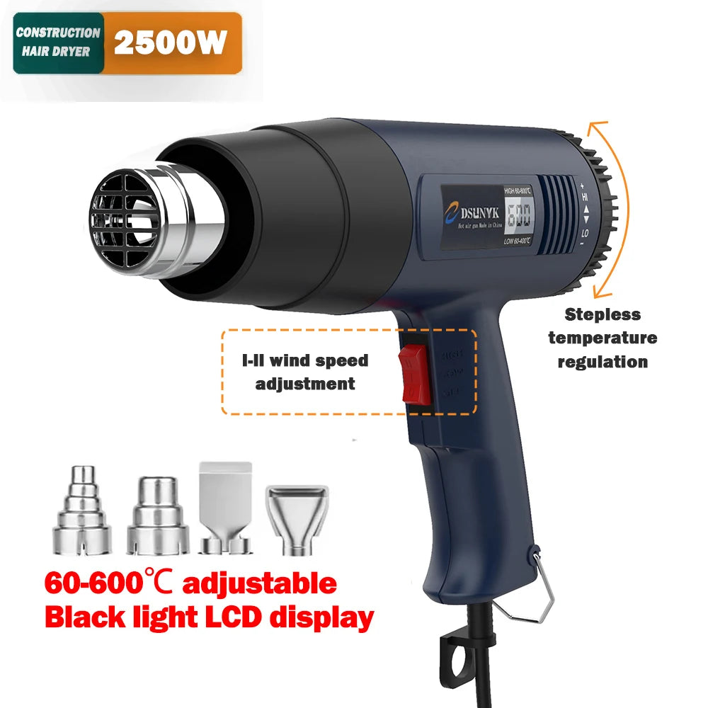 2000W Industrial Electric Hot Air Gun Digital Display Car Film Heat Gun Air Dryer for Soldering Thermal Blower Shrink Wrapping