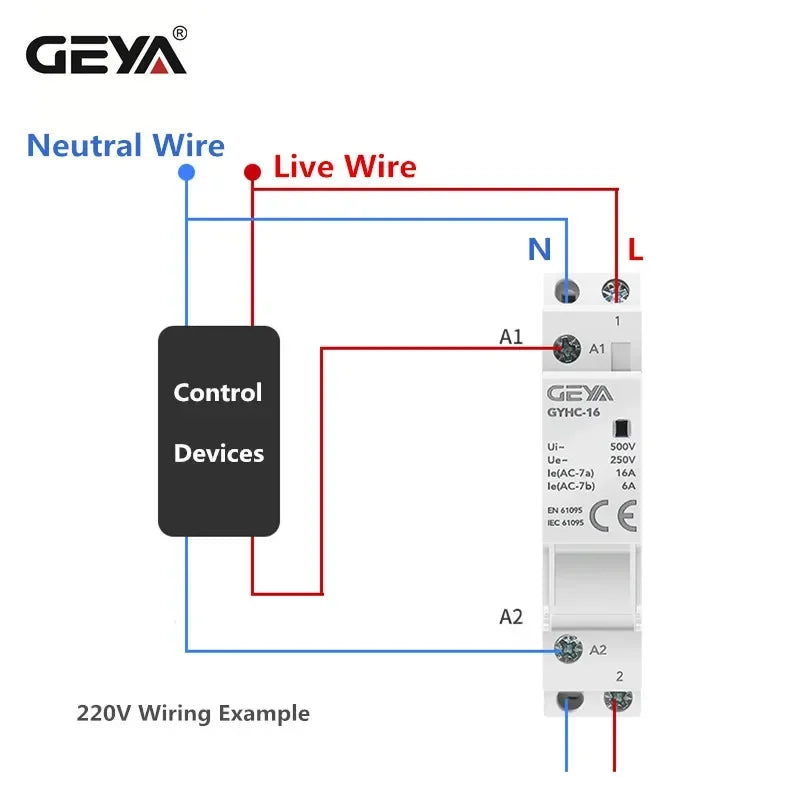 GEYA Din Rail Mounted Household Modular AC Contactor for Smart Home/Hotel - AC220V, 2P, 16A/20A/25A, 2NC/2NO/1NO1NC, 50/60Hz