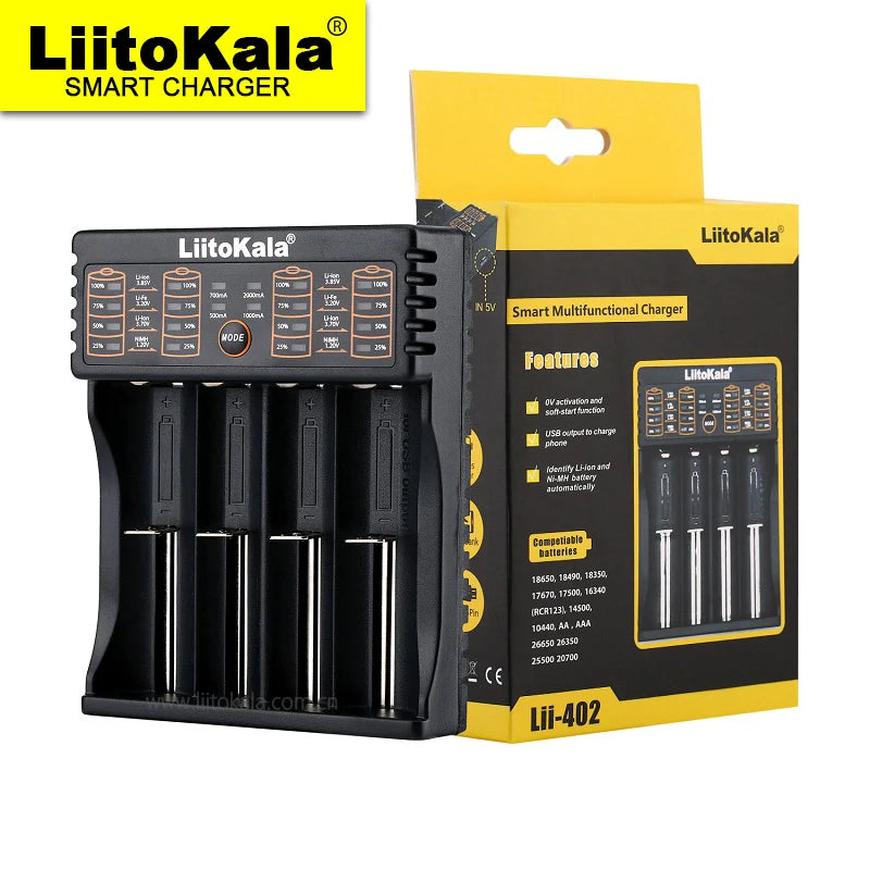 LiitoKala Lii-402 18650 Smart Battery Charger 1.2V 3.7V 3.2V 3.85V for 26650 18500 18350 17500 16340 14500  Battery
