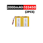 103450 3.7V 2000mAh Polymer Lithium Rechargeable Battery jst PH 2.0mm 2pin plug for Camera GPS navigator MP5 Bluetooth Headset