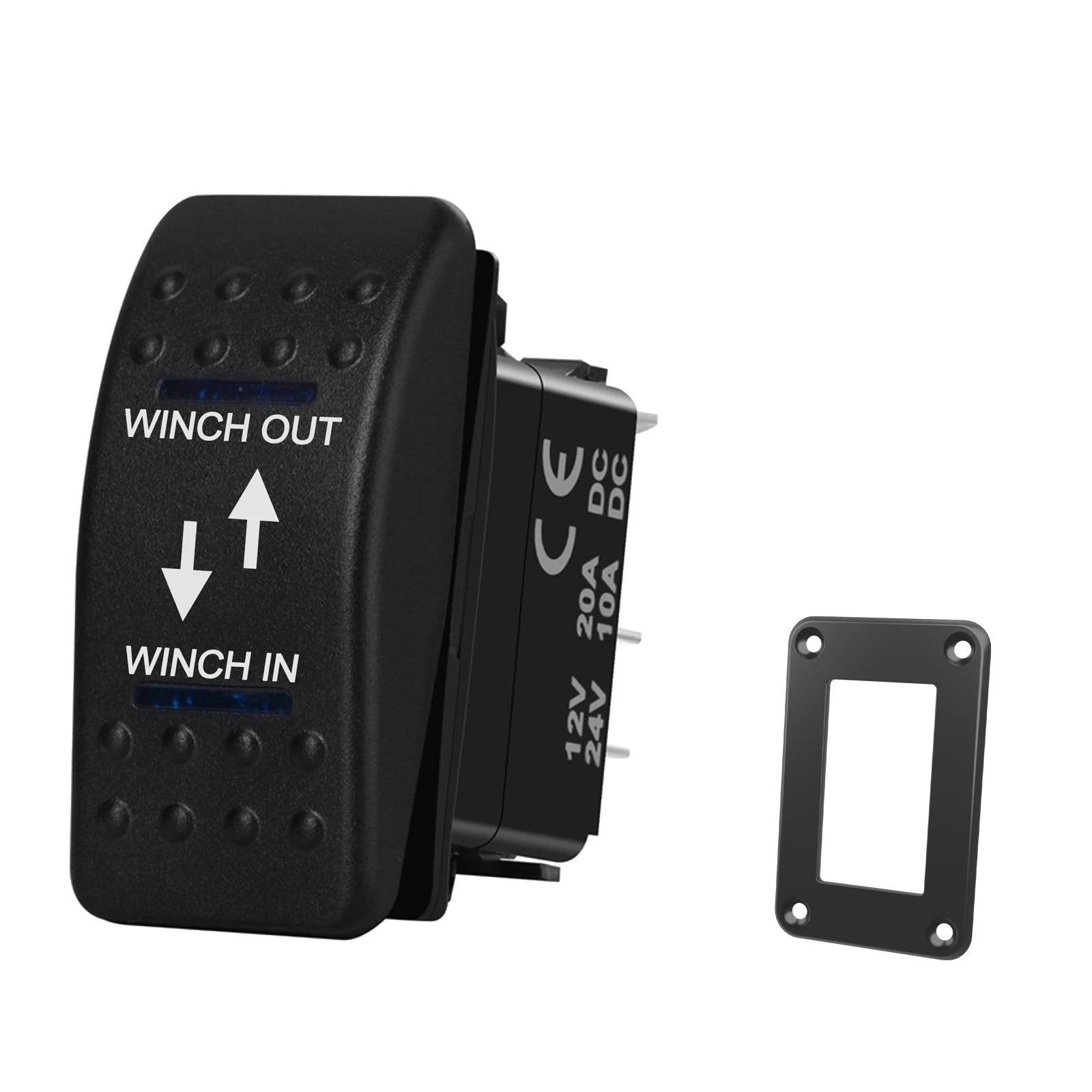 12V 20A Winch In Winch Out Switch DPDT Momentary (ON) OFF (ON) Rocker Switch 3 Position Blue Led Waterproof Reversing Switch