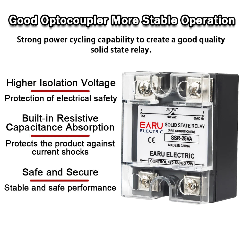 EARU SSR-10VA 25VA 40VA Solid State Relay Voltage Regulator SSR 10A-150A AC 380V Output Potentiometer PID Temperature Controller