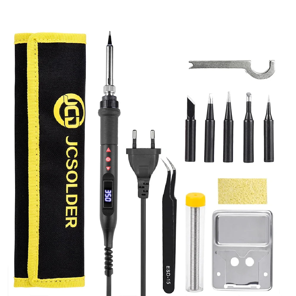 JCD 80W Soldering Iron Kit with Switch Adjustable Temperature LCD Screen Digital Soldering Welding Tool Solder Iron Tip Rework