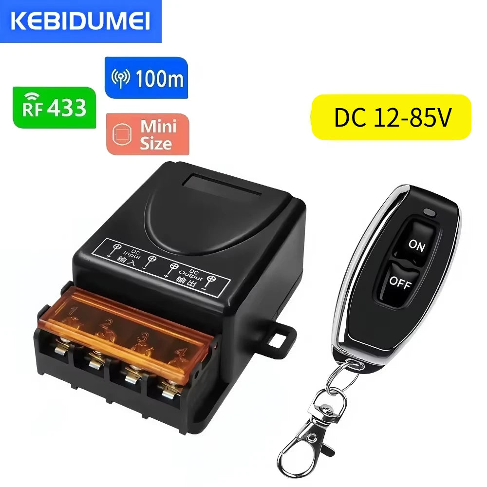 433Mhz Wireless Remote Control Switch 30A DC 12V 24V 36V 85V High Power RF Relay Receiver for Pumps Light Lamp LED 100m Range