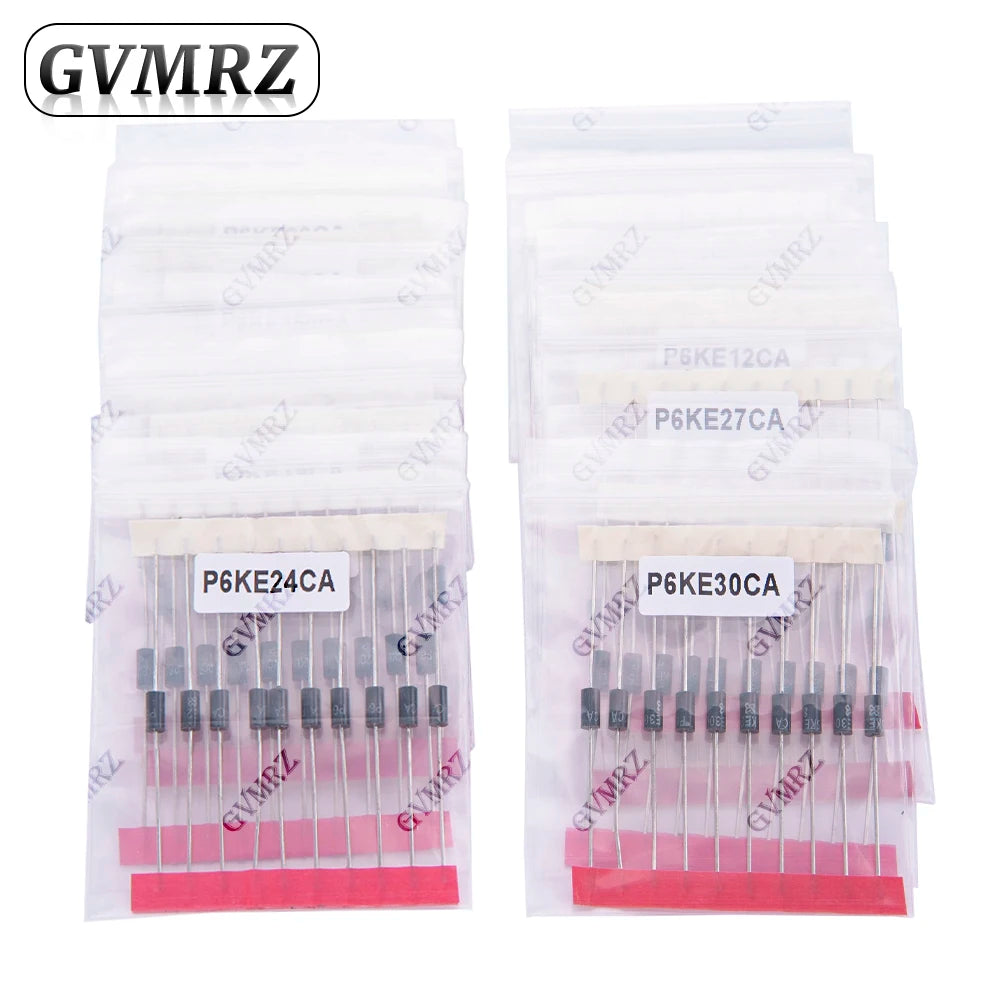 200pcs 20values*10pcs TVS transistor Kit P6KE6.8A/CA 12/15/18/20/22/24/27/30/33/36/39/51/68/75A/CA TVS Diode