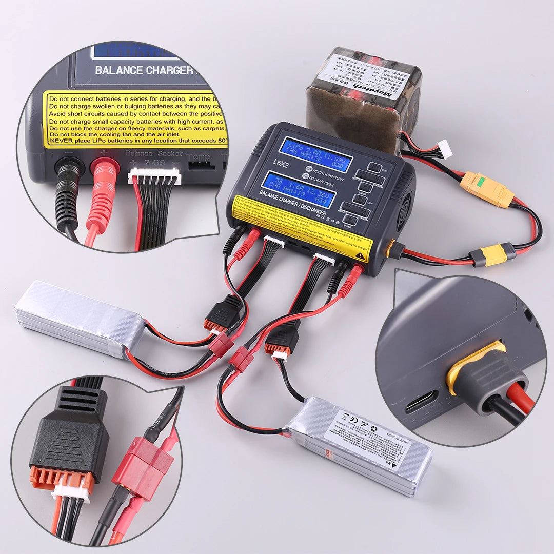 HTRC L6X2Lipo Intelligent Balanced Charger for RC Model Aircraft Dual Channel 2-6S Remote Control LiPo Battery Charger