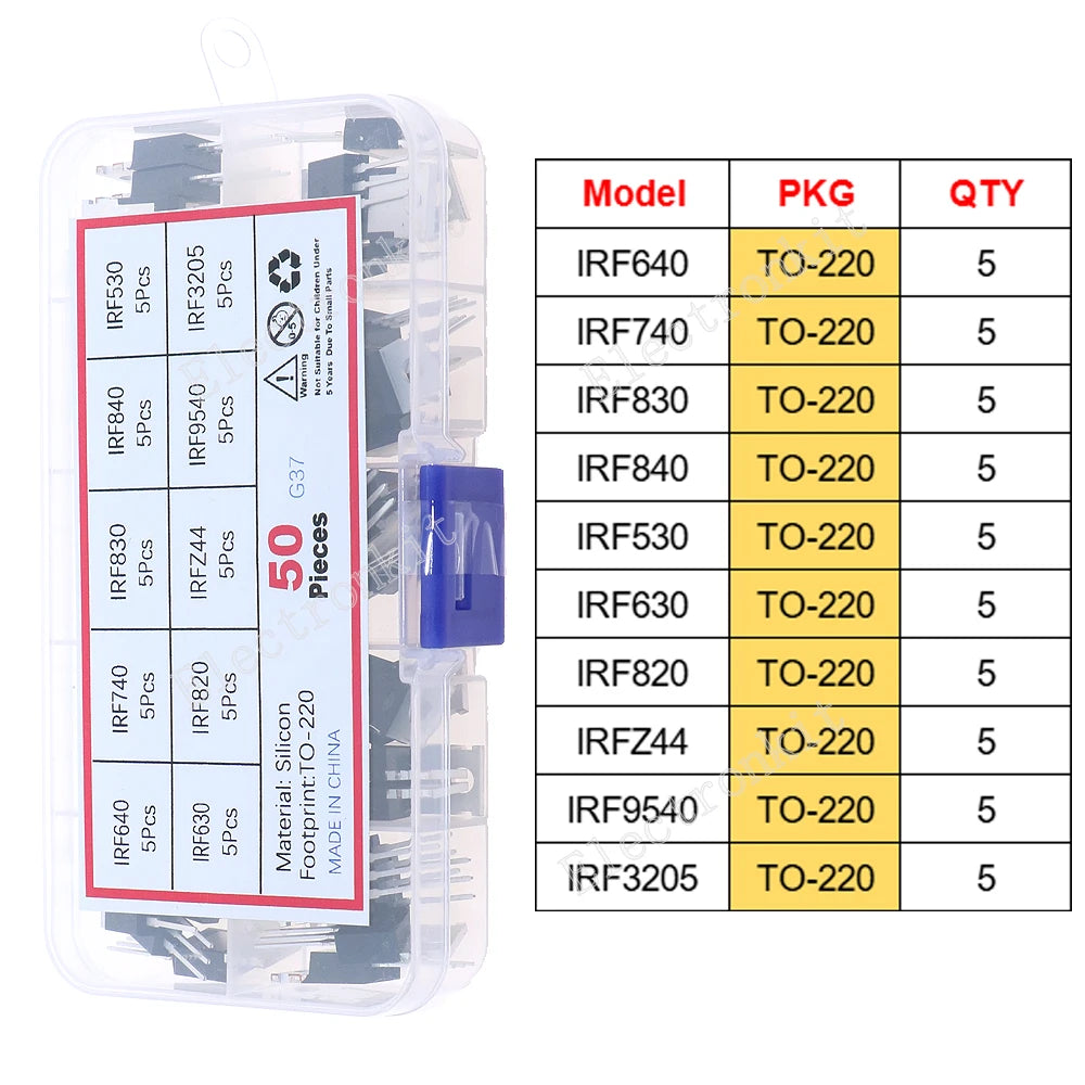 SOP-23 SOP-223 TO-252 TO-92 TO-92L TO-126 TO-220 Mosfet Triode Thyristor Voltage Regulator PNP/NPN Transistor Assortment Kit