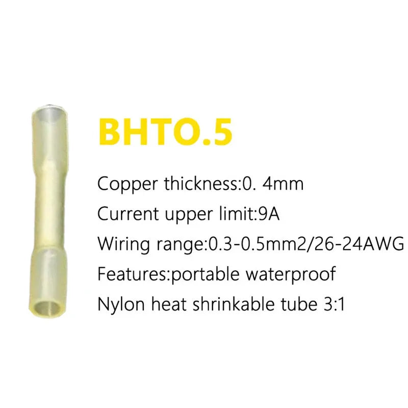 10-200pcs Heat Shrink Butt Connectors AWG 24–10 Butt Splice Insulated Waterproof Electrical Automotive Wire Crimp Terminals