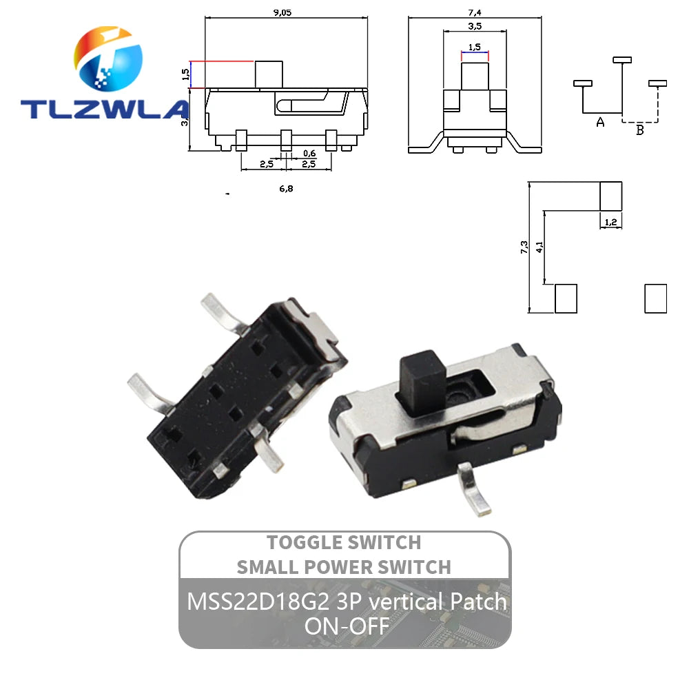 10PCS Slide Switch Micro-power Toggle Switch Single and Double-row Direct-inserted Horizontal Sliding Second Gear Third Gear