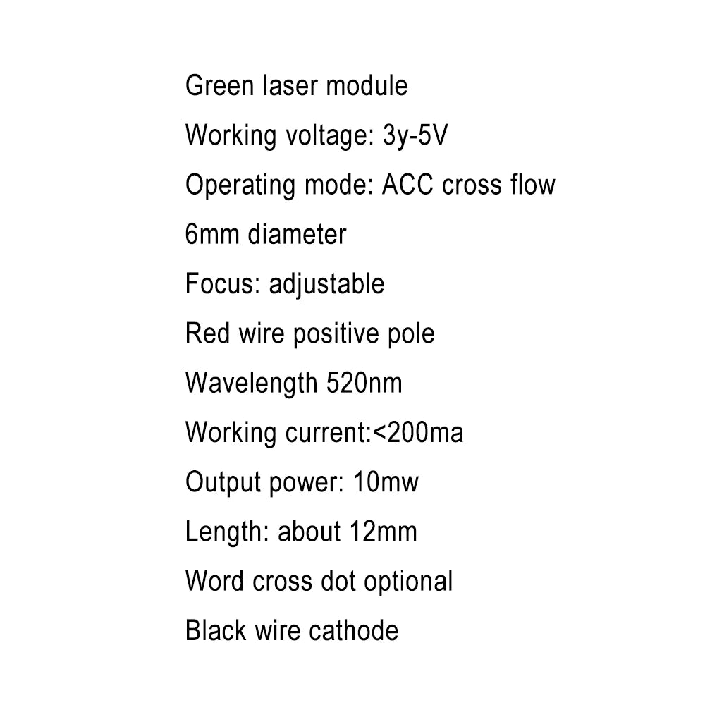 6mm 10mW Green Small Laser Head Module Dot/Line/Cross 3V-5V Adjustable Focal Length 520nm Laser Diode Head Industrial Class