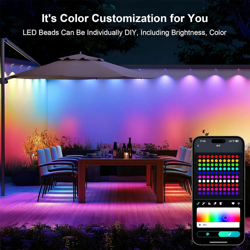150ft Smart Permanent Outdoor Lights 90LED RGB String Lights IP67 Waterproof Eaves Light with Alexa & Google for Halloween Decor