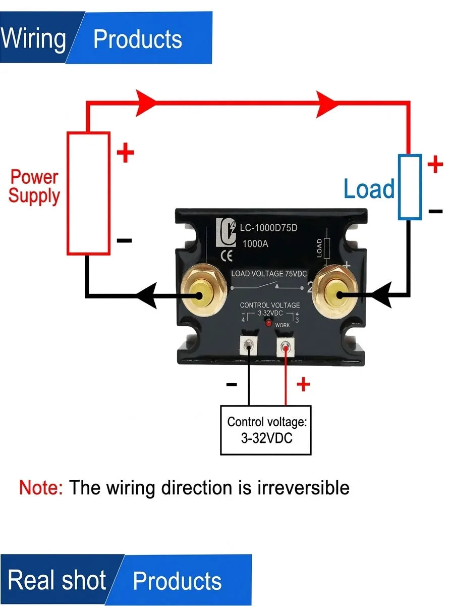 LCTC SSR-1000DD DC Control DC Solid State Relay 1000A High Power DC Relay Single Phase 3-32VDC Large Current Crydom With LED