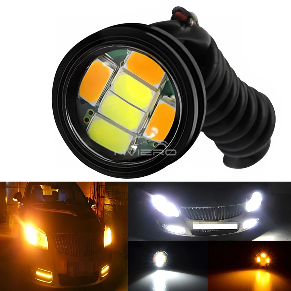 2pcs Car Daytime Running Lights White Yellow Eagle Eye LED 12V 5730 6smd Reversing Parking Tail Bulb Turn Signal Lamp Waterproof
