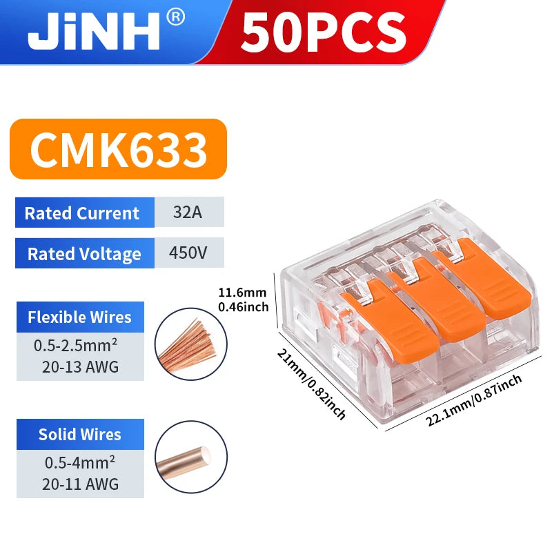 JINH 50 Pcs Quick  Compact Lever Parallel Electrical Splitter Equipment Connectors, Fast Wire Connector Terminal Blocks 34-11AWG