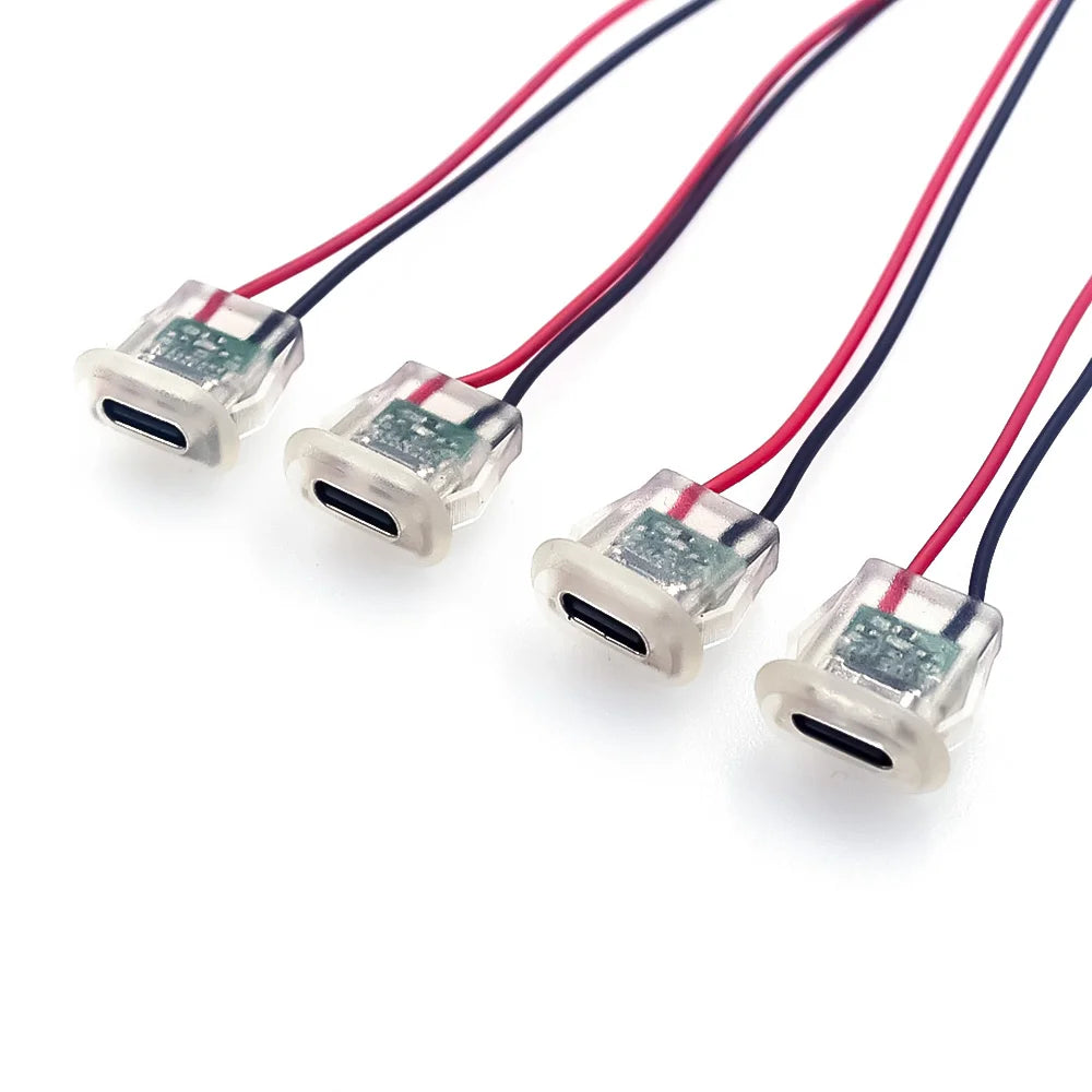 2pin USB Type C 5A Input type Charging Socket With LED lights Plate Waterproof USB-C Power Port TYPE-C Female Connector Jack