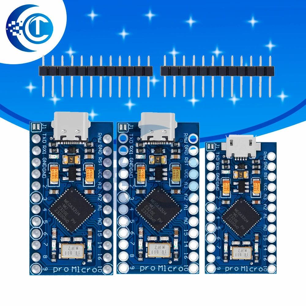 Pro Micro ATmega32U4 5V 16MHz Replace ATmega328 For Arduino TYPE-C  With 2 Row Pin Header For Leonardo Mini Usb Interface Pro