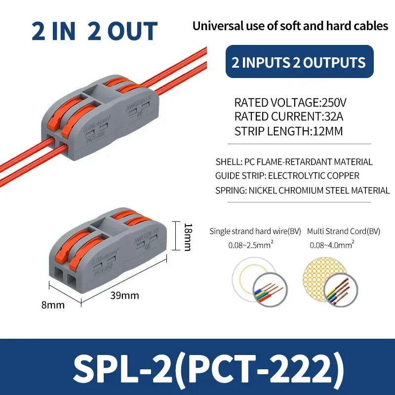 10pcs Compact 1/2/3/4/5 in Multiple Out Wire Connector - Speedy Splicing, 0.08-4.0mm  for Home Wiring Conductor Terminal