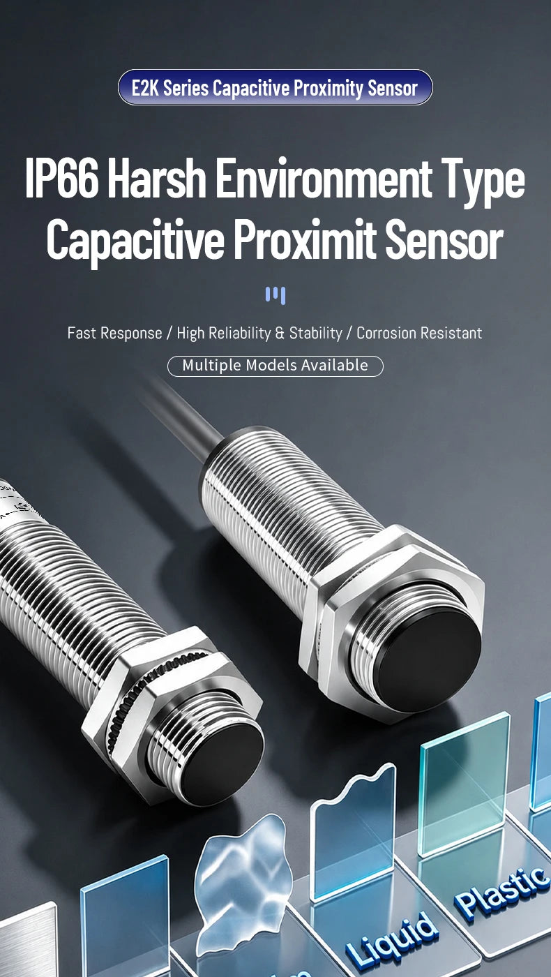 ZHICAN E2K M12 M18 Capacitive Proximity Sensor 30mm Long Range Plastics Glass Wood Metals Nonmetal Material Detection Switch
