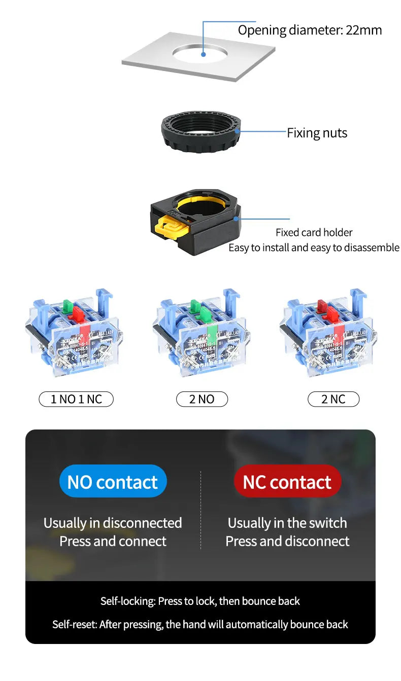 LA38 Emergency Stop 10A Self-locking Rotary Reset Latching Head Power Switch Mushroom Push Button Switch 22mm 1 NO I NC 2NC