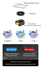 LA38 Emergency Stop 10A Self-locking Rotary Reset Latching Head Power Switch Mushroom Push Button Switch 22mm 1 NO I NC 2NC